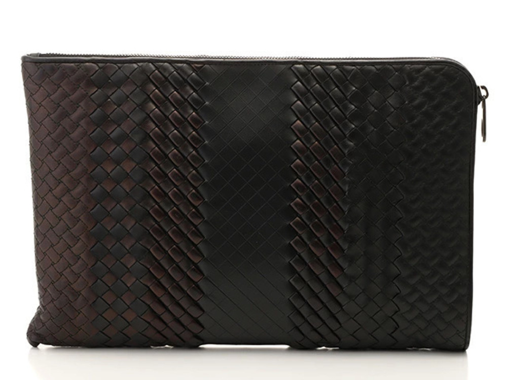 BOTTEGA VENETA Clutch Bag Black Dark Brown Calfskin JH